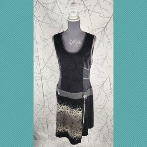 Linea Domani Artsy Mixed Fabric Wool Blend Dropwaist Midi Dress